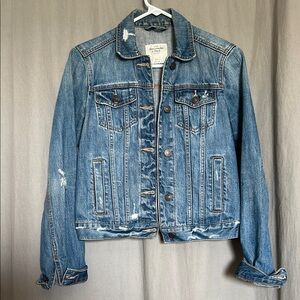 Abercrombie & Fitch Blue Jean Jacket Cropped Distressed